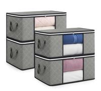 unycos - 4 Pezzi | Scatole per Vestiti 35L, Tessuto con Finestra Trasparente 48x36x20cm, Scatole/Borsa Pieghevoli, Organizzatore Sotto il Letto per Piumini, Asciugamani, Cuscini (Grigio/Nero)