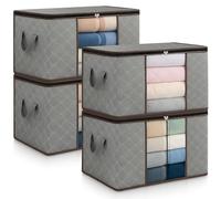 unycos - 4 Pezzi | Scatole per Vestiti 90L, Tessuto con Finestra Trasparente 60x43x35cm, Scatole/Borsa Pieghevoli, Organizzatore Sotto il Letto per Piumini, Asciugamani, Cuscini (Grigio/Marrone)