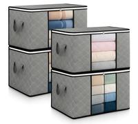 unycos - 4 Pezzi | Scatole per Vestiti 90L, Tessuto con Finestra Trasparente 60x43x35cm, Scatole/Borsa Pieghevoli, Organizzatore Sotto il Letto per Piumini, Asciugamani, Cuscini (Grigio/Nero)