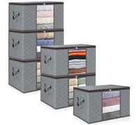 unycos - 6 Pezzi | Scatole per Vestiti 90L, Tessuto con Finestra Trasparente 60x43x35cm, Scatole/Borsa Pieghevoli, Organizzatore Sotto il Letto per Piumini, Asciugamani, Cuscini (Grigio/Marrone)