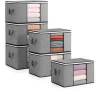 unycos - 6 Pezzi | Scatole per Vestiti 90L, Tessuto con Finestra Trasparente 60x43x35cm, Scatole/Borsa Pieghevoli, Organizzatore Sotto il Letto per Piumini, Asciugamani, Cuscini (Grigio/Nero)