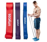 unycos - Bande Elastiche Fitness in Lattice con Borsa Portaoggetti, Set con 3 Livelli di Resistenza Medium/Standard/Heavy da 10 a 56 kg, 1040 mm, Forza-Muscolazione (Blu, Viola e Rosso)