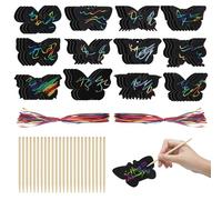 UOCAI 48 Pezzi Scratch Art Bambini, 12 Stili Fogli Neri da Grattare Bambini Farfalla, Cartas de Arcobaleno Scratch Art para Niños con Nastro e Penna- Actividad DIY, Regalo Fiesta Compleanno