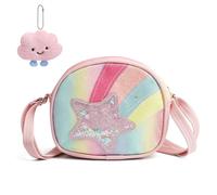 UOCAI Borsetta Bambina 3-10 Anni con Stelle Glitterate, Borsa a Tracolla per Ragazze,PU Morbido con Tracolla Regolabile e Ciondolo Nuvola Borsa Bambina Rosa Principessa per Compleanno, Scuola, Fest