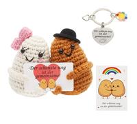 UOCAI Coppia di Patate Positive,Bambole all’uncinetto con Biglietto e Portachiavi - Regalo Divertente per donne coppie moglie regalo di matrimonio San Valentino anniversario partne