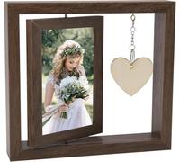 UOCAI Cornice portafoto in legno, 10 x 15 cm, per foto fai da te, personalizzata, su entrambi i lati, in legno, girevole con ciondolo a cuore, regalo di compleanno (marrone)