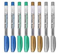 UOCAI Set di 8 pennarelli metallizzati, oro, argento, blu e verde, pennarello dorato, pennarello lucido, punta fine da 1,5 mm, pennarello acrilico permanente, penna dorata per carta