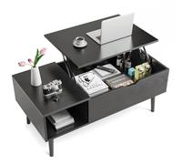 UOCFYK Tavolino da caffè multifunzione con piano sollevabile, in legno, tavolo da pranzo per soggiorno, con ripiano portaoggetti e scomparto nascosto, colore nero