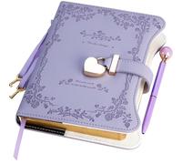 UODERS Diario con serratura per ragazze - 360 pagine di taglio oro ricaricabile in formato B6, penna e segnalibro viola