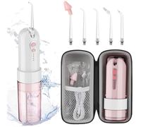 UODIR Idropulsore Dentale Senza Fili, Mini Irrigatore Orale Portatile con Custodia, 4 Modalità e 5 Ugelli, Filo Interdentale Elettrico, IPX7 Impermeabile, Adatto per Casa e Viaggi, Rosa