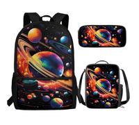 UOIMAG Set di 3 contenitori per il pranzo con zaino per bambini, con astuccio per la scuola, leggeri, 3 pezzi, Sistema solare., Taglia unica, Set di zaini per la scuola