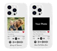 UOKIIYUA Custodia per telefono personalizzata per iPhone 15 Pro Max, cover per foto personalizzata con stili Spotify, morbida placca musicale fai da te trasparente per compleanno