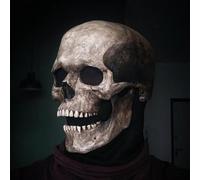 UOKMNY Maschera a forma di teschio con mascella mobile, in lattice realistico per Halloween, cosplay e feste (grigio scuro)