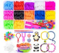 Uolifrem Elastici per Braccialetti Bambini, 12Colori Elastici Braccialetti Kit, Fai Da Te Loom Bands Kit con Accessori，Starter Kit di Elastici, Regalo per Ragazze e Ragazzi
