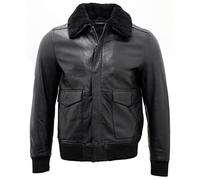 Uomini A2 Nero Nappa Bomber Giacca in Pelle con Collo in Montone Staccabile 2XL