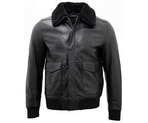 Uomini A2 Nero Nappa Bomber Giacca in Pelle con Collo in Montone Staccabile M
