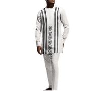 Uomini africani 2 pezzi Set Dashiki Suit Fashion Stripe Casual Etnico Media Lunghezza Tradizionale Camicia e Pantaloni, bianco, XL