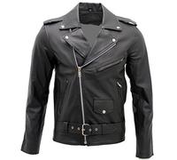 Uomini alla Moda Brando Casuale del Rivestimento in Pelle Nera Motociclista XS
