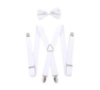 Uomini Alla Moda Con Papillon Set Regolabile Con 4 Clip Vintage Costume Alla Moda Papillon Per Gli Uomini E Le Donne Per Pantaloni Bretelle, bianco, Taglia unica