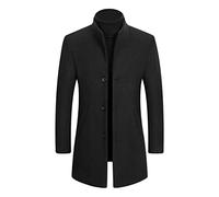 Uomini Alla Moda Misto Lana Trench Cappotto Slim Fit Affari Giù Lungo Cappotto Media Lunghezza Monopetto Giacca Topcoat, Nero, XL