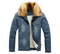 Uomini Autunno e Inverno Cappotti Moda Denim Tinta unita Più Velluto Spesso Cappotto Top Caldo Giacca con cerniera Giacca Compatibile con Moto Uomo Omologato Estate, blu, L, Giacca