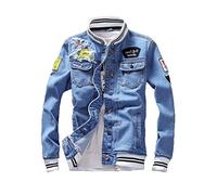 Uomini Autunno Fresco Alla Moda Jean Giacche Primavera Cappotto Outwear Stand Collare Moto Cowboy, Blu, XL