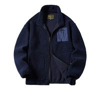 Uomini Autunno Inverno Camicetta Tempo Libero All'aperto Caldo Pile Grande Dimensioni Tasca Cerniera Cardigan Giacca Giacca Aviatore Uomo Pelle Nero, Marina, XL, Giubbotto