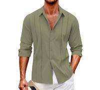Uomini Camicie Girocollo Casual Camicia Leggera Manica Lunga Regular Fit Tinta unita Casual Camicie Traspirante Da Spiaggia Classica Uomini Camicia, C, L