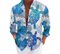 Uomini Camicie Maniche Lunghe Stampato Leger Camicie Classico Hawaiano Traspirante Colletto Casual Camicia Casual Uomo Regular Fit Spiaggia Camicia, blu, M