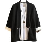 Uomini Cardigan Kimono Giapponese Uomini Sarai Costume Abbigliamento Kimono Giacca Uomo Kimono Camicia Yukata Haori Cappotto Casual, Black, S