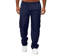 Uomini Cargo Pantaloni Casual Tinta unita Tasca Pantaloni Moda Tuta Spiaggia Gamba Dritta Fitness Sport Tasche Pantaloni Mens Nero Cargo Pantaloni, Marina Militare, L