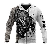 Uomini Casual Stampa 3D Nero Felpe Con Cappuccio Scorpione Tatuaggio Uomo Pullover Felpa Hip Hop Giacca Unisex Streetwear, Felpa con cappuccio con cerniera, XL