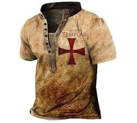 Uomini Cavalieri Templari Manica Corta T Shirt Croce Cavalieri Modello V-Collo Pulsante Henley Camicie Moda Vintage Distressed Outdoor Street Pullover Abbigliamento