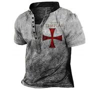 Uomini Cavalieri Templari Manica Corta T Shirt Croce Cavalieri Modello V-Collo Pulsante Henley Camicie Moda Vintage Distressed Outdoor Street Pullover Abbigliamento