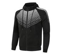 Uomini Costume Velluto Petto Maniche Raglan stampato Cerniera Felpa con Cappuccio Set Sportivo Felpa Con Cappuccio Macchiato, Le Noir, 3XL, Vintage