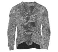 Uomini Costumi Costume Adulto Girocollo Felpe Per Uomo Uk Mens Irregolare Stampa 3D Maglione Senza Cappuccio Felpa Maglione Rotondo Top Pullover Oversize Loose Fit Streetwear Felpa, Nero , L
