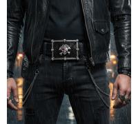 Uomini Donne Fibbia Argento Teschi Scheletro Halloween Nero Pirata Grande Gotico