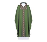 Uomini Donne Sacerdote Veste Verde Clero Celebrante Casula Mantello Medievale Chiesa Cattolica Padre Messa Vestimenti