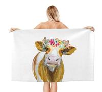 Uomini Donne Telo da Sauna Cute Cow with Flowers Wreath Butterfly Asciugamano da Spiaggia Adulto Telo da Viaggio Bambino Asciugamano Microfibra per Campeggio Spiaggia Nuoto