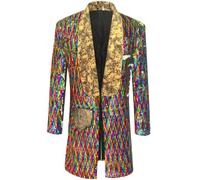 Uomini Doppio Gradiente Paillettes Colorate Abito Lungo Laser Tinsel Paillettes Lungo Stage Singer Costume Shiny Trench Blazer, Arcobaleno-b, L