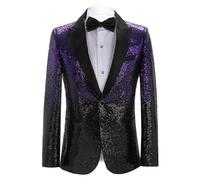 Uomini Elegante Paillettes Brillanti Blazer Festa Tuxedo Giacca Paillettes Lucido Blazer per gli Uomini, viola., XL