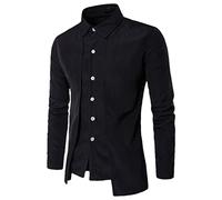 Uomini Falso Due Pezzi Sezione Sottile Solido Cotone Misto Risvolto Uomini Asiatici Camicia Abito Nero XXL