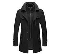Uomini Inverno Lana Cappotto Doppio Collare Giacca Spessa monopetto Trench Lana Miscele Cappotti, nero, X-Large