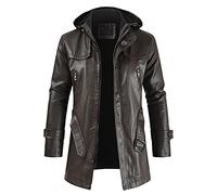 Uomini Inverno Rimovibile con Cappuccio Più Velluto allungato Giacca in Pelle Casual Cerniera Manica Lunga Gotico Trench Coat Giacca In Pile Uomo Caldo Costoso, marrone, M, Giacca