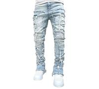 Uomini Magro Strappato Jeans Slim Fit Denim Pantaloni Y2k Goth Harajuku Emo Jeans Pantaloni (B01-01,XXL)