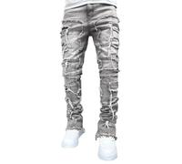 Uomini Magro Strappato Jeans Slim Fit Denim Pantaloni Y2k Goth Harajuku Emo Jeans Pantaloni (B01-grigio,XL)