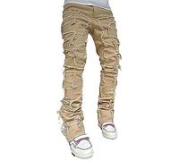 Uomini Magro Strappato Jeans Slim Fit Denim Pantaloni Y2k Goth Harajuku Emo Jeans Pantaloni (B02-marrone,L)