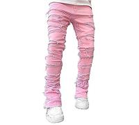 Uomini Magro Strappato Jeans Slim Fit Denim Pantaloni Y2k Goth Harajuku Emo Jeans Pantaloni (B02-rosa,S)