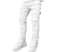 Uomini Magro Strappato Jeans Slim Fit Denim Pantaloni Y2k Goth Harajuku Emo Jeans Pantaloni (Bianco,XL)