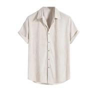 Uomini Manica Corta Camicie di Base Abbigliamento Solido Semplice Beach Shirt Gioventù Moda Risvolto Camicia monopetto, Bianco latte., M